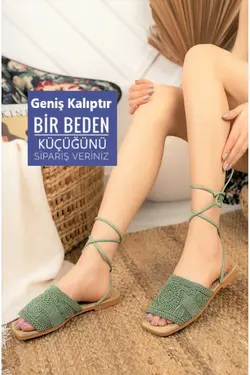 صندل راحت بافتنی فصل جدید بند مچی طناب دار توری سبز نعنایی زنانه برند Modafırsat کد 1683959807