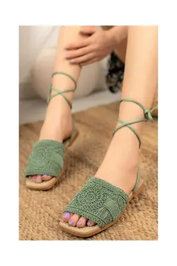 صندل راحت بافتنی فصل جدید بند مچی طناب دار توری سبز نعنایی زنانه برند Modafırsat کد 1683959807