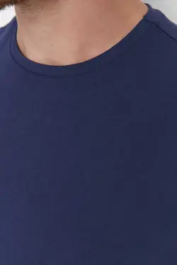 تیشرت برش آستین کوتاه یقه گرد ساده سرمه ای معمولی/عادی مردانه برند TRENDYOL MAN کد 1683900199