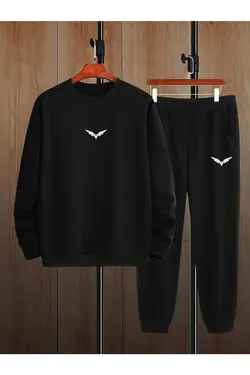 ست لباس راحتی پایین چاپ گشاد یقه گرد بلوز گرمکن بال مشکی برند MODARİCH کد 1683887419