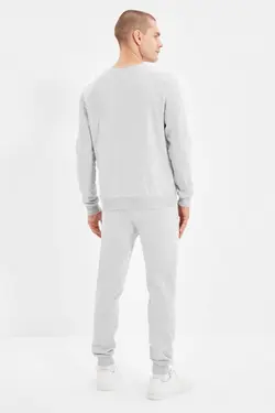 ست لباس راحتی نوشته مویی برش نرم قلاب دوزی شده داخل طوسی معمولی/عادی مردانه برند TRENDYOL MAN کد 1683887388