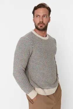 پلیور بافتنی اسلیم فیت طرح‎دار یقه گرد چند رنگ مردانه برند TRENDYOL MAN کد 1683887608