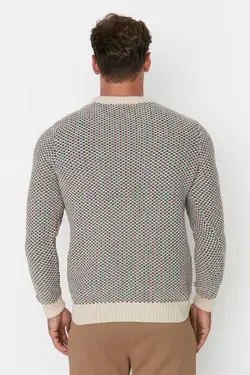 پلیور بافتنی اسلیم فیت طرح‎دار یقه گرد چند رنگ مردانه برند TRENDYOL MAN کد 1683887608