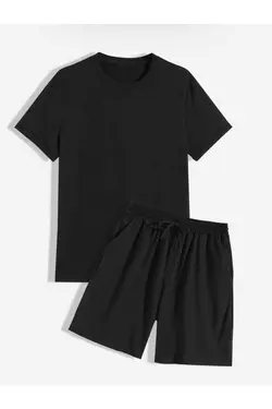 ست شلوارک تیشرت گشاد ترکیبی مشکی برند Baycombine35 کد 1683986637