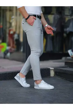 برش ساده پارچه لایکرا کشی قد مچی رنگ طوسی روشن شلوار مردانه برند İDS COLLECTİON کد 1684251989