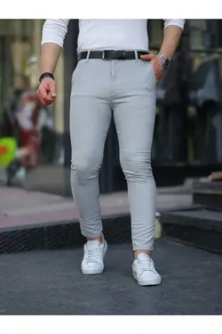 برش ساده پارچه لایکرا کشی قد مچی رنگ طوسی روشن شلوار مردانه برند İDS COLLECTİON کد 1684251974