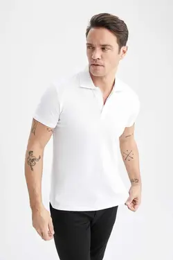 اسلیم فیت آستین کوتاه ساده یقه سه دکمه تیشرت برند Defacto کد 1684244915