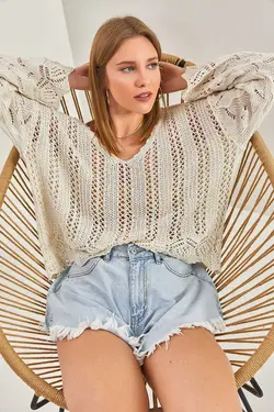 بلوز بافتنی طرح‎دار زنانه برند Bianco Lucci کد 1684513532