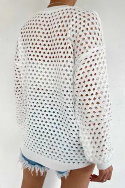 بلوز بافتنی فصلی سوراخ‎دار یقه گرد سفید زنانه برند LE CARAMBOLE کد 1684589921