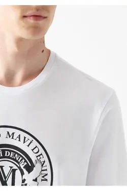 برش اسلیم فیت آرم چاپی سفید قالب تنگ / تیشرت برند Mavi کد 1684749012