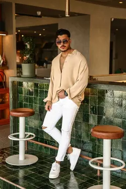 پیراهن گشاد بافتنی بژ برند outfiit man کد 1684845823