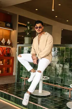 پیراهن گشاد بافتنی بژ برند outfiit man کد 1684845823