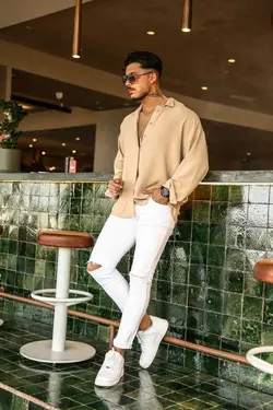 پیراهن گشاد بافتنی بژ برند outfiit man کد 1684845823