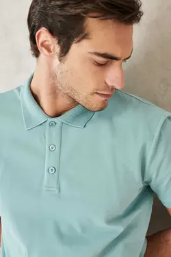 برش اسلیم فیت یقه سه دکمه نفتی تیشرت 100پنبه قالب تنگ مردانه برند Altınyıldız Classics کد 1685058876