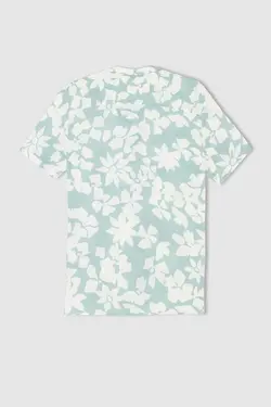 پیراهن متناسب ابریشم مصنوعی یقه آستین کوتاه چاپی برند Defacto کد 1685258316