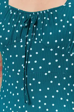 پیراهن بافتنی کوچک یقه والان‎دار مربع چاپی خال خالی نفتی a-line برند TRENDYOLMİLLA کد 1685422651