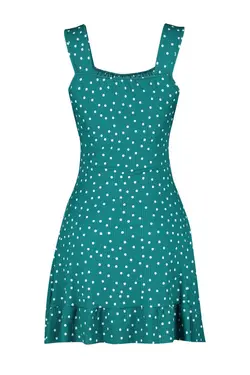 پیراهن بافتنی کوچک یقه والان‎دار مربع چاپی خال خالی نفتی a-line برند TRENDYOLMİLLA کد 1685422651