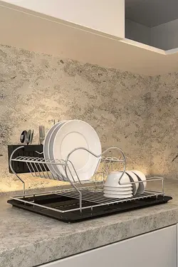 سبد آبچکان دو قسمته قاشق با نعلبکی طبقه دار فلزی ضد زنگ پیشخوان رو برند MESAPAHOME کد 1685358039