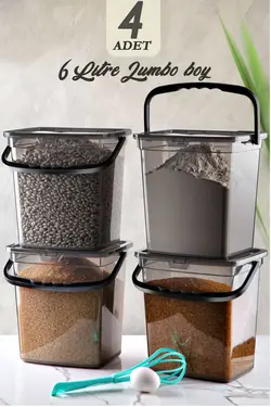 ظرف جعبه جا مایع آرد نگه داری دسته دار 6لیتر مربع قد خاکستری آنتراسیت حبوبات برند Vienev کد 1685472056