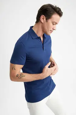 اسلیم فیت آستین کوتاه ساده یقه سه دکمه تیشرت برند Defacto کد 1685602063