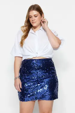 دامن بافته شده پولک دوز آبی برند Trendyol Curve کد 1685824326