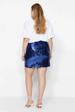 دامن بافته شده پولک دوز آبی برند Trendyol Curve کد 1685824326