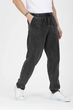 کمر کشی جیب دار پارچه به صورت کتان سند بادی تابستانی رنگی خاکستری آنتراسیت شلوار خام برند LECH STORE کد 1685819434