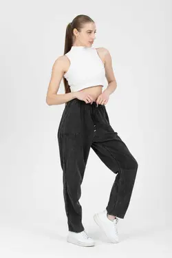 کمر کشی جیب دار پارچه به صورت کتان سند بادی تابستانی رنگی خاکستری آنتراسیت شلوار خام برند LECH STORE کد 1685819434