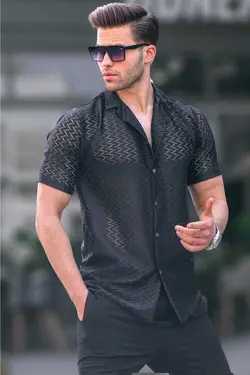 پیراهن طرح‎دار آستین کوتاه مشکی برند Madmext کد 1685810051