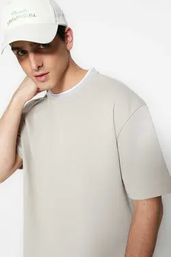 تیشرت بافتنی برش کامل آستین کوتاه بندی سنگی آرام مردانه برند TRENDYOL MAN کد 1685904728