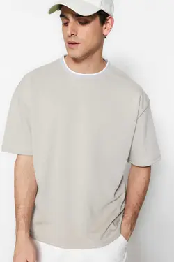 تیشرت بافتنی برش کامل آستین کوتاه بندی سنگی آرام مردانه برند TRENDYOL MAN کد 1685904728