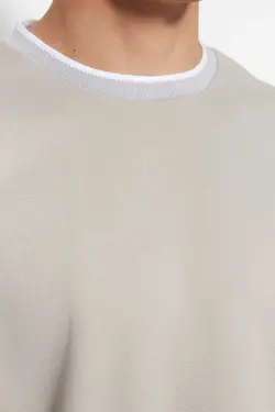 تیشرت بافتنی برش کامل آستین کوتاه بندی سنگی آرام مردانه برند TRENDYOL MAN کد 1685904728