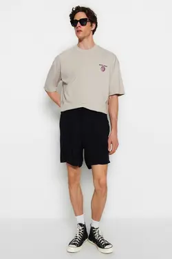 شلوارک راحت کمر کشی متناسب مردانه مشکی برند TRENDYOL MAN کد 1686045912