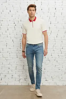 شلوار جین اضافی برش اسلیم فیت کشی پنبه ای آبی نفتی خطر قالب تنگ مردانه برند AC&amp;Co / Altınyıldız Classics کد 1686469630