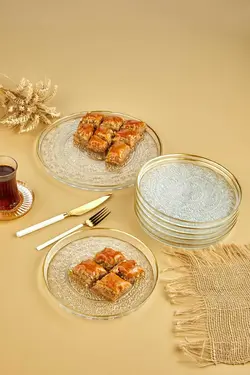 بشقاب سرویس ست صبحانه طلاکاری شده شیرینی کیک شیشه ای 7تکه طلایی برند chiesa کد 1686495888