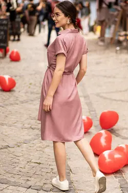 پیراهن کمر آستین کوتاه کمربند‎دار رنگ گل رز زنانه برند armonika کد 1686490073