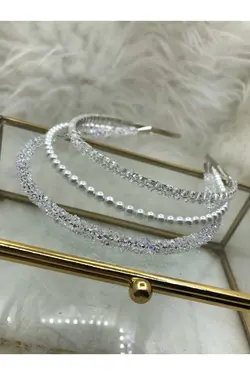 تاج ست براق شفاف 3تایی نگین دار مروارید دوزی شده برند SELENDA COLLECTION کد 1686632380