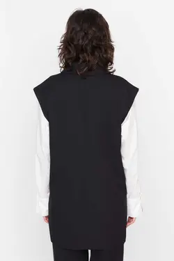 جلیقه بسته شدنی کمربند دار بافته شده کمر نیمه مشکی برند TRENDYOL MODEST کد 1686585101