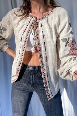 کت قلاب دوزی شده رنگ گل رز بژ زنانه برند FURKAN EXCLUSIVE کد 1686582689