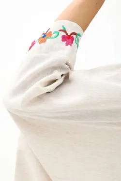 پیراهن کتان آستین خفاشی چاک دار قلاب دوزی شده سنگی زنانه برند VAPUR کد 1686578332