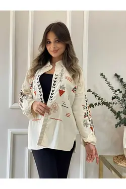 پیراهن کت ابر و باد قلاب دوزی شده بژ برند Ateilerdijle کد 1686577949