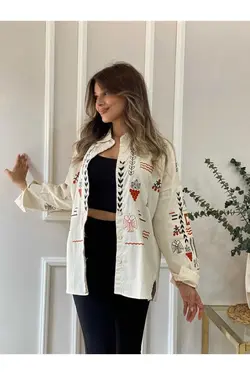 پیراهن کت ابر و باد قلاب دوزی شده بژ برند Ateilerdijle کد 1686577949