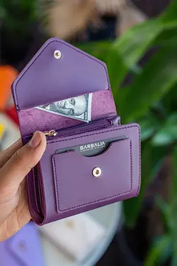 کیف پول جا کارتی کوچک سکه گشاد چشمه‎دار بنفش زنانه چرم وگان برند Garbalia کد 1686747495