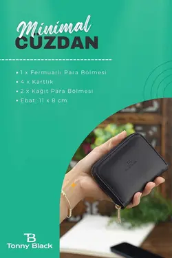 کیف پول جا کارتی کوچک قسمته سکه مدل مشکی زیپدار زنانه اصل برند Tonny Black کد 1686747369