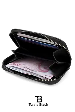 کیف پول جا کارتی کوچک قسمته سکه مدل مشکی زیپدار زنانه اصل برند Tonny Black کد 1686747369