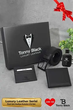 ست ادکلن کیف پول کمربند دار جعبه‎دار هدیه ویژه جا کارتی روز پدر مردانه اصل برند Tonny Black کد 1686746246