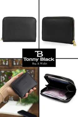 کیف پول جا کارتی کوچک قسمته سکه مدل مشکی زیپدار زنانه اصل برند Tonny Black کد 1686746224