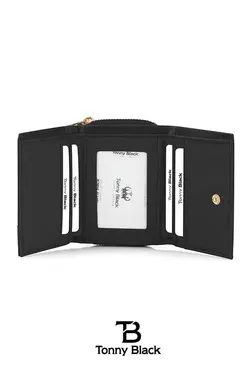کیف پول جا کارتی کاغذی قسمته سکه چند چشمه‎دار زیپدار &amp; چرم زنانه اصل برند Tonny Black کد 1686744075