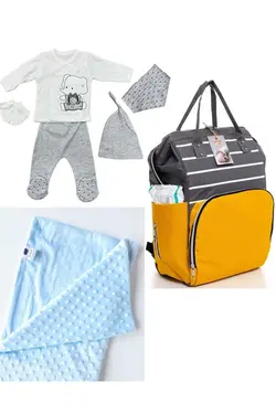 پتو کیف کوله پشتی مراقبت ست کودک نخود 100پنبه برند DERİNBEBE کد 1686914478