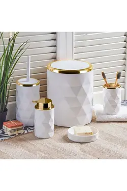 ظرف صابون ست حمام الماسی 5تکه طلایی سفید (مایع برند greenfor evlife کد 1686979668